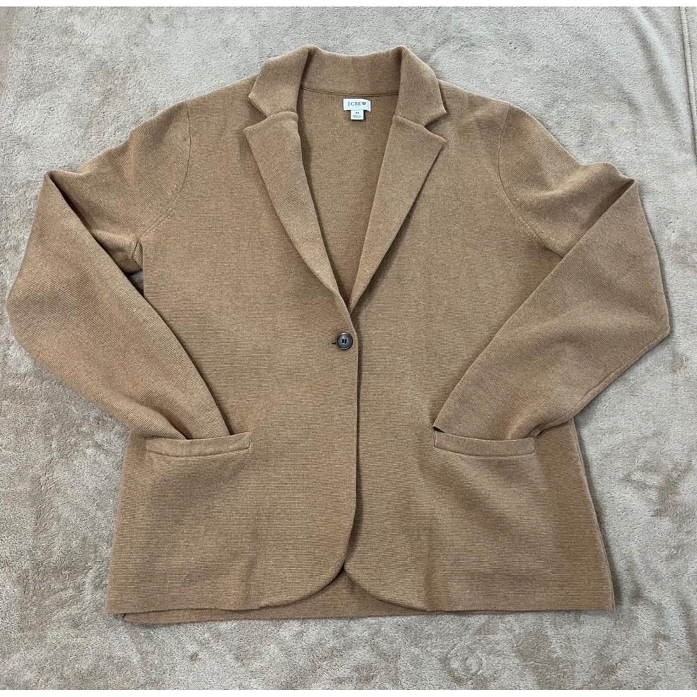 J. Crew Knit blazer Women Size Medium Camel Khaki Soft Cotton 1 Button EUC